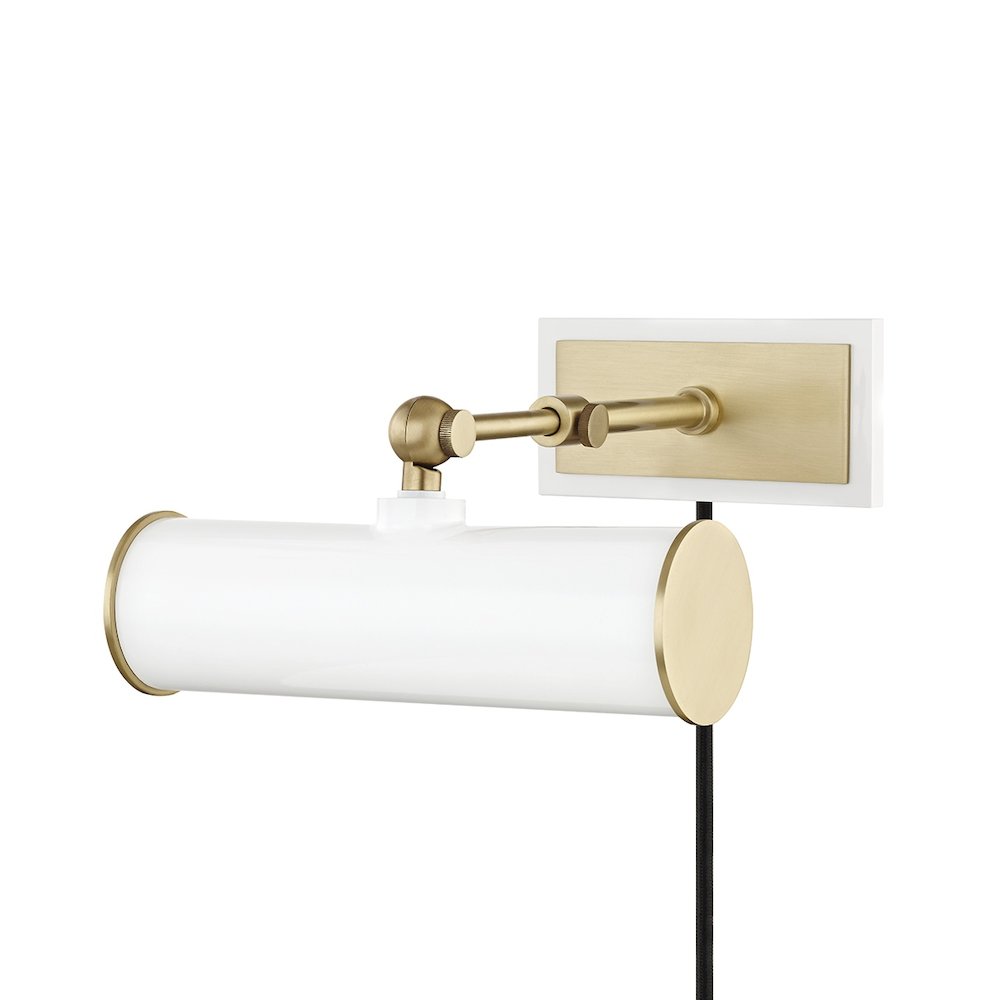 Holly Plug-In Picture Light In Aged Brass/Soft Off White Color. Picture 1