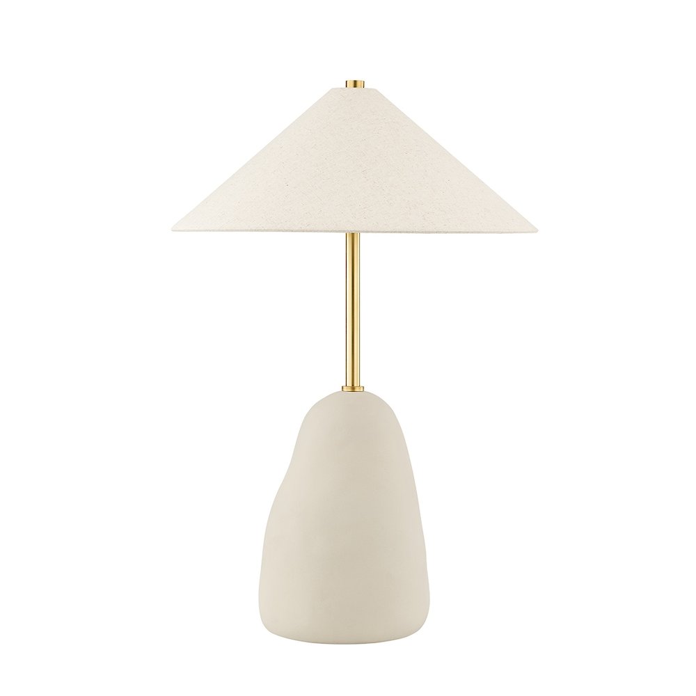 Maia Table Lamp In Aged Brass/Ceramic Textured Beige Color. Picture 1