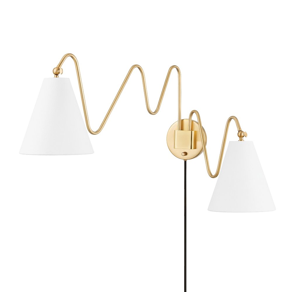 Onda Plug-In Sconce In Aged Brass Color. Picture 1
