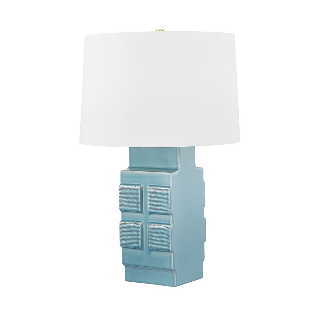 Sarai Table Lamp In Aged Brass/Ceramic Moonstone Granite Color. Picture 1