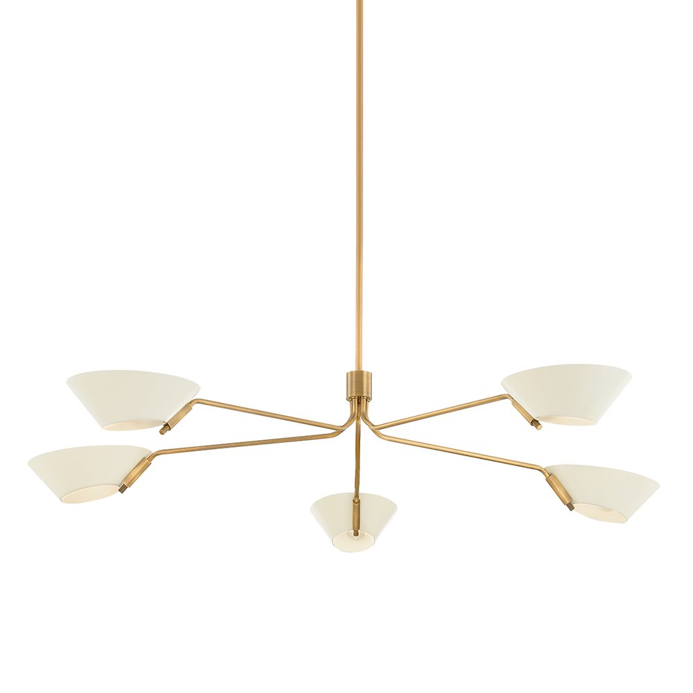Sacramento Chandelier In Patina Brass And Soft Sand Color. Picture 1