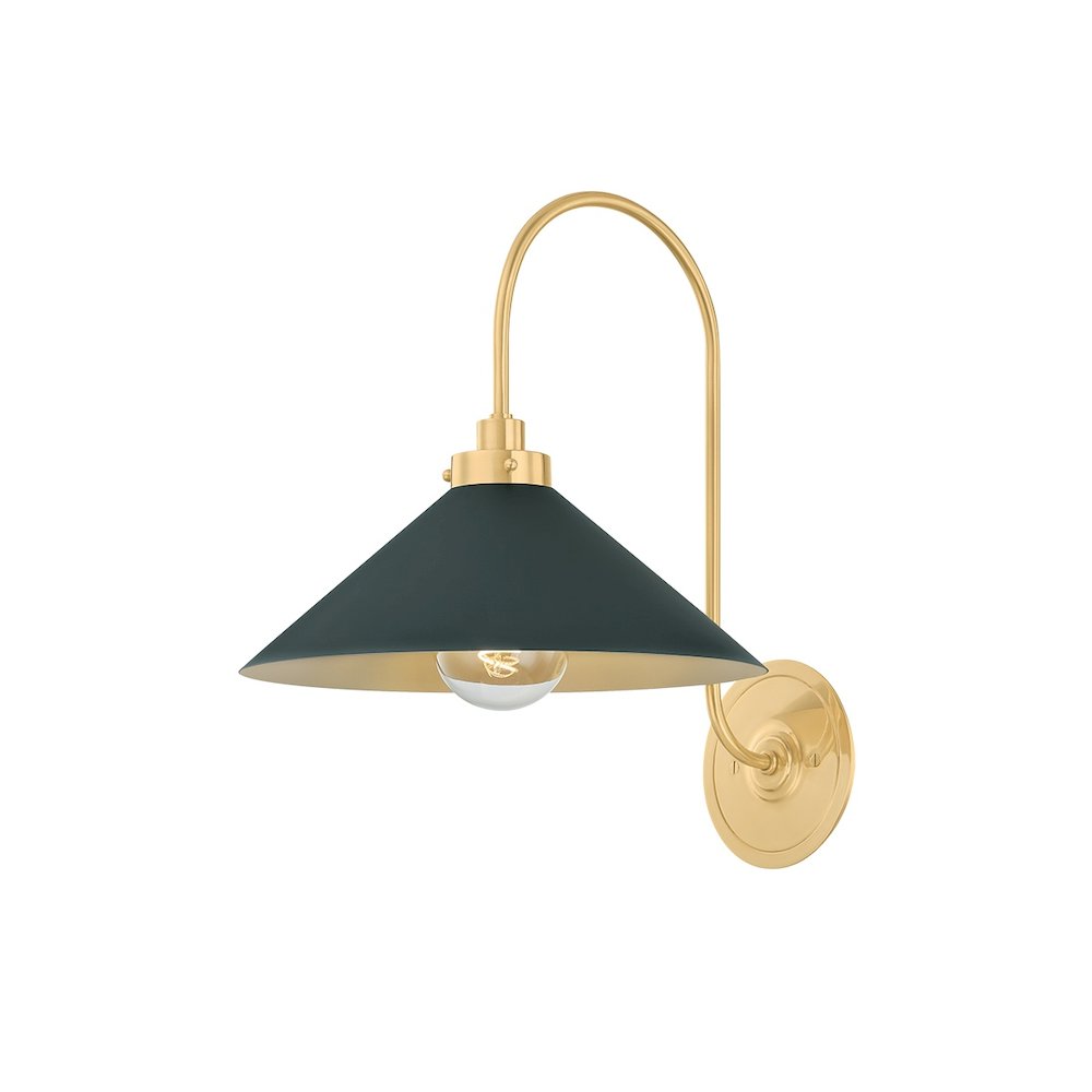 Clivedon Wall Sconce Aged Brass/Soft Studio Green Color. Picture 1