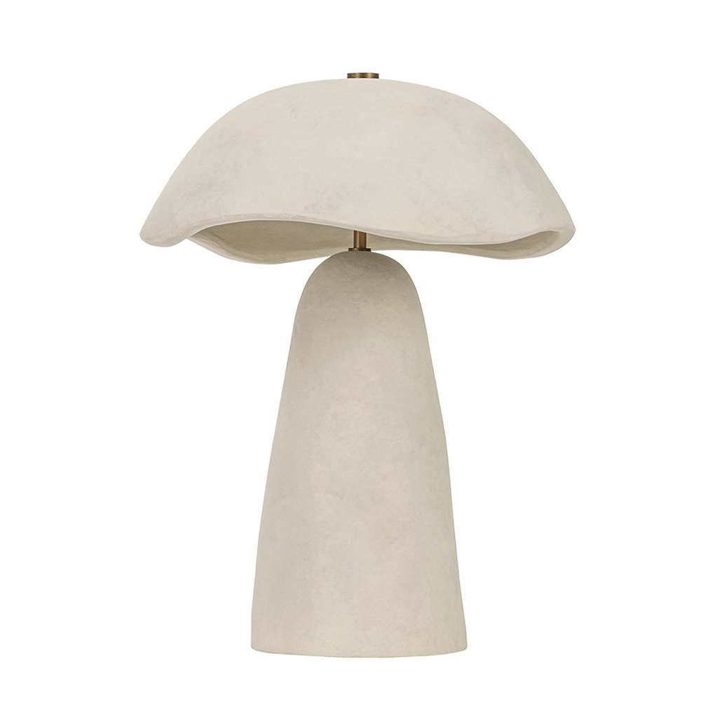 Soloma  Table Lamp In Patina Brass/Ceramic Artisan White Color. Picture 1