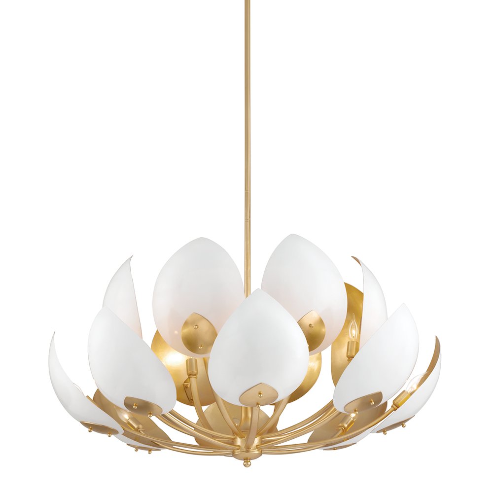 Lotus Chandelier In Gold Leaf/White Color. Picture 1