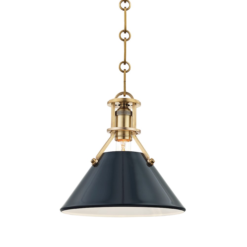 Painted No.2 Pendant In Aged Brass/Darkest Blue Color. Picture 1