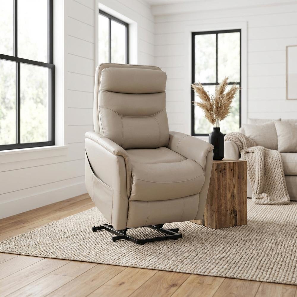 Gemini - Softy Ivory Power Lift Recliner with Articulating Headrest Two Pack. Picture 2