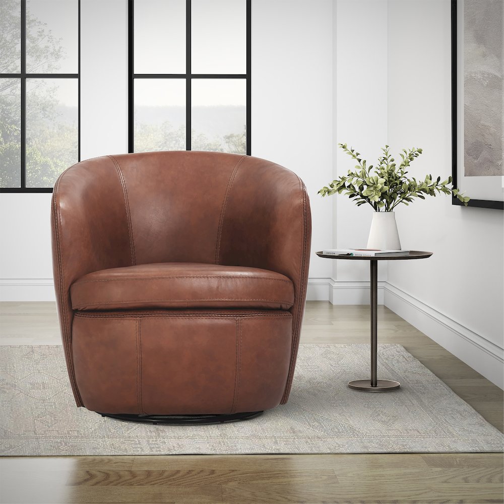 Barolo - Vintage Whiskey 100% Italian Leather Swivel Club Chair. Picture 5
