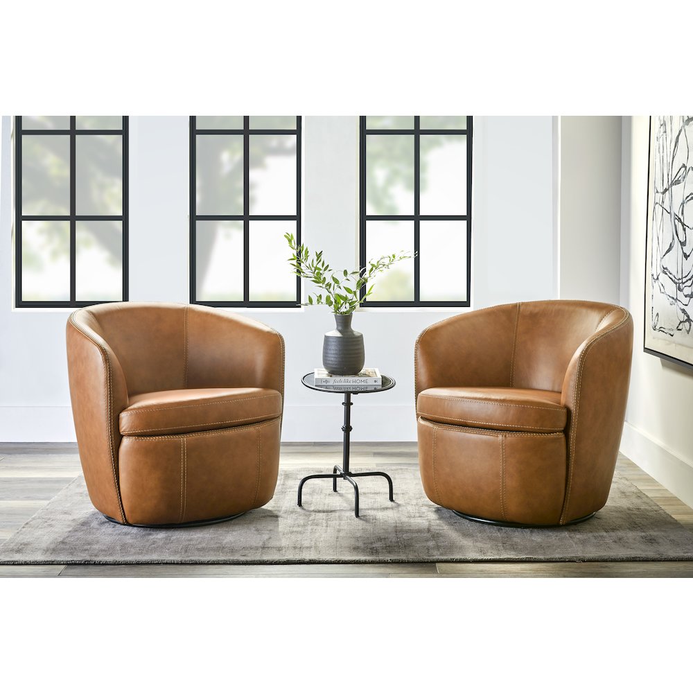 Barolo - Vintage Caramel 100% Italian Leather Swivel Club Chair Two Pack. Picture 5