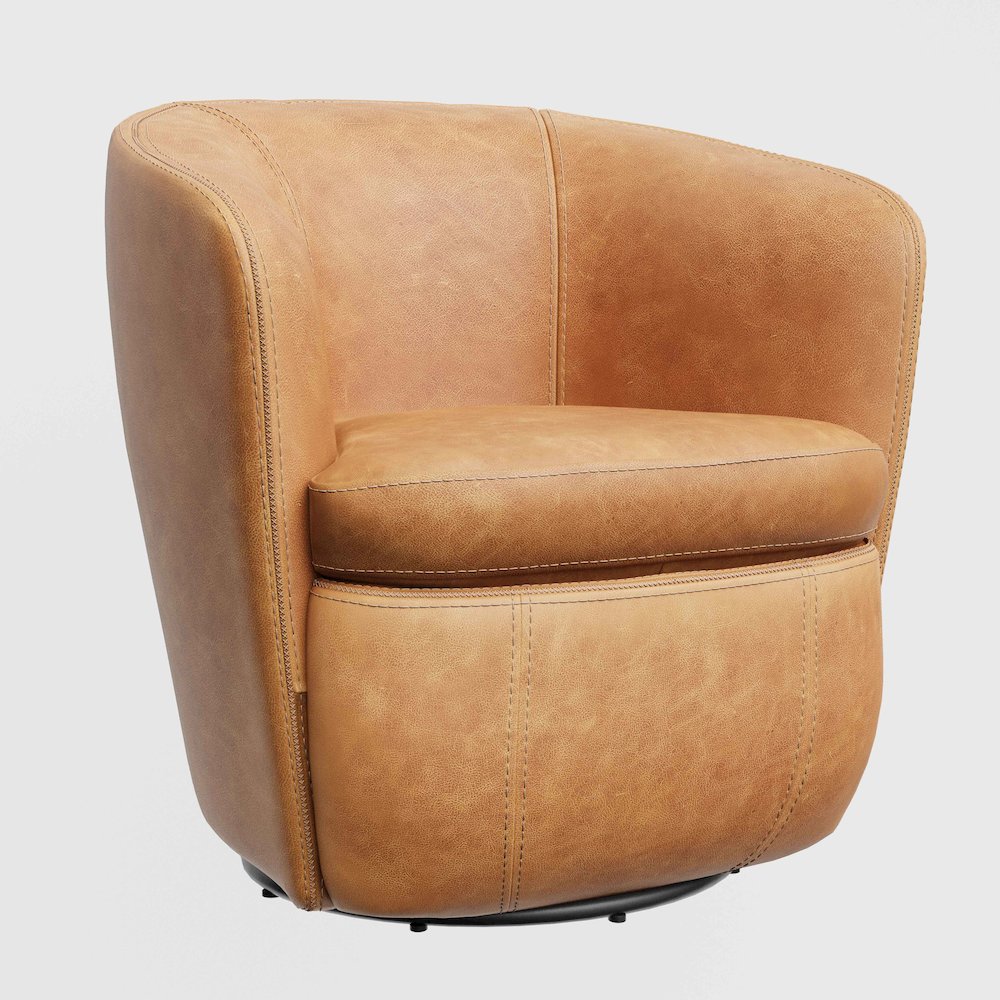 Barolo - Vintage Caramel 100% Italian Leather Swivel Club Chair. Picture 6