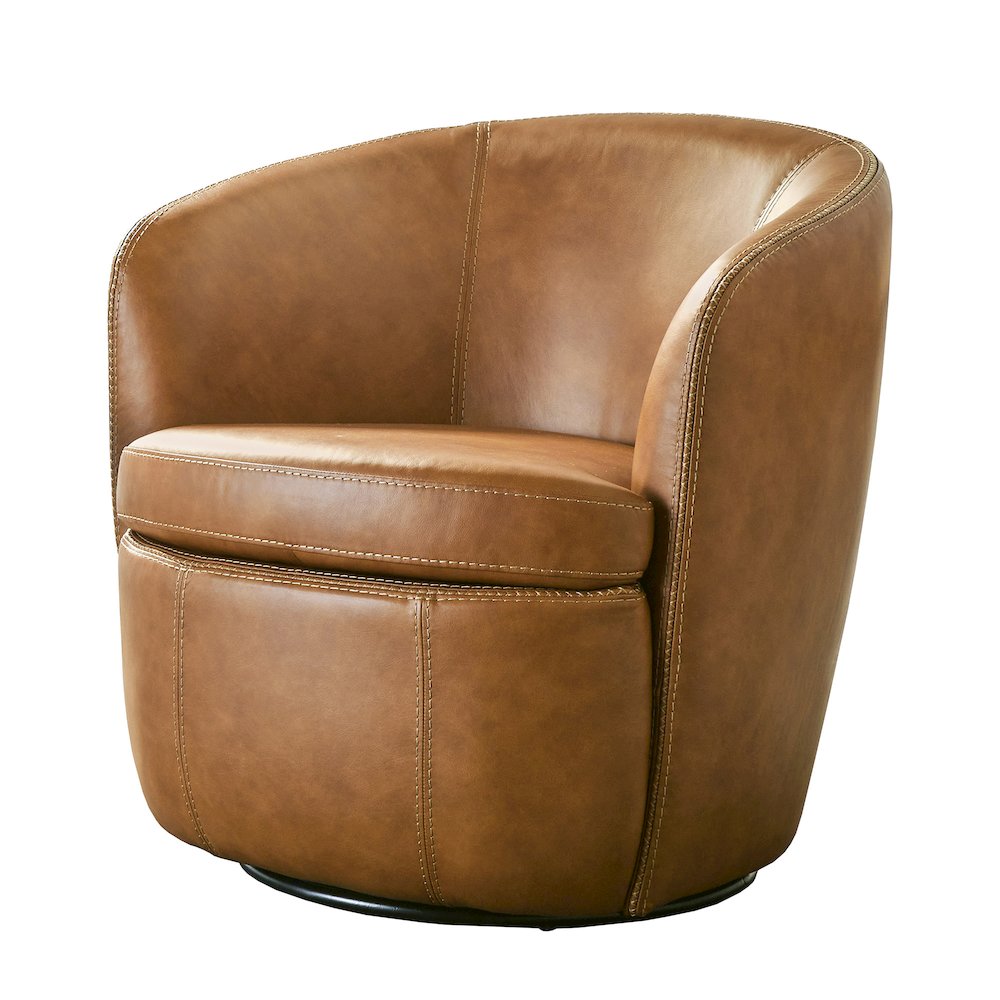Barolo - Vintage Caramel 100% Italian Leather Swivel Club Chair. Picture 1