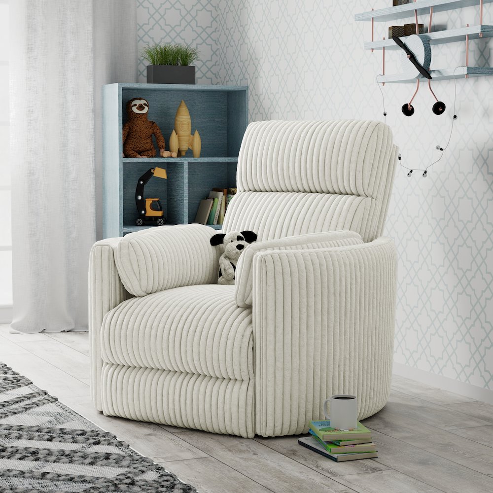 Radius - Mega Ivory Swivel Power Glider Recliner. Picture 5