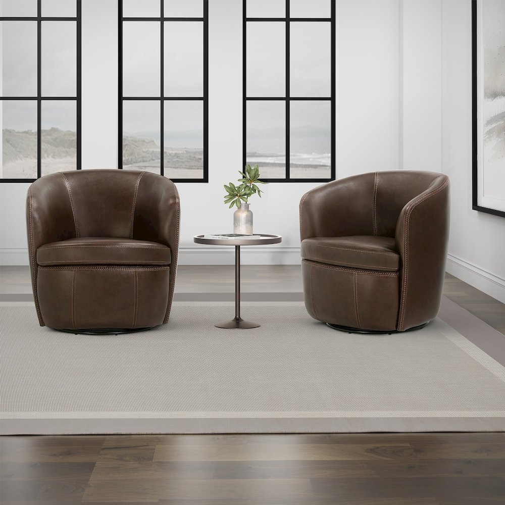 Barolo - Vintage Brown 100% Italian Leather Swivel Club Chair Two Pack. Picture 11