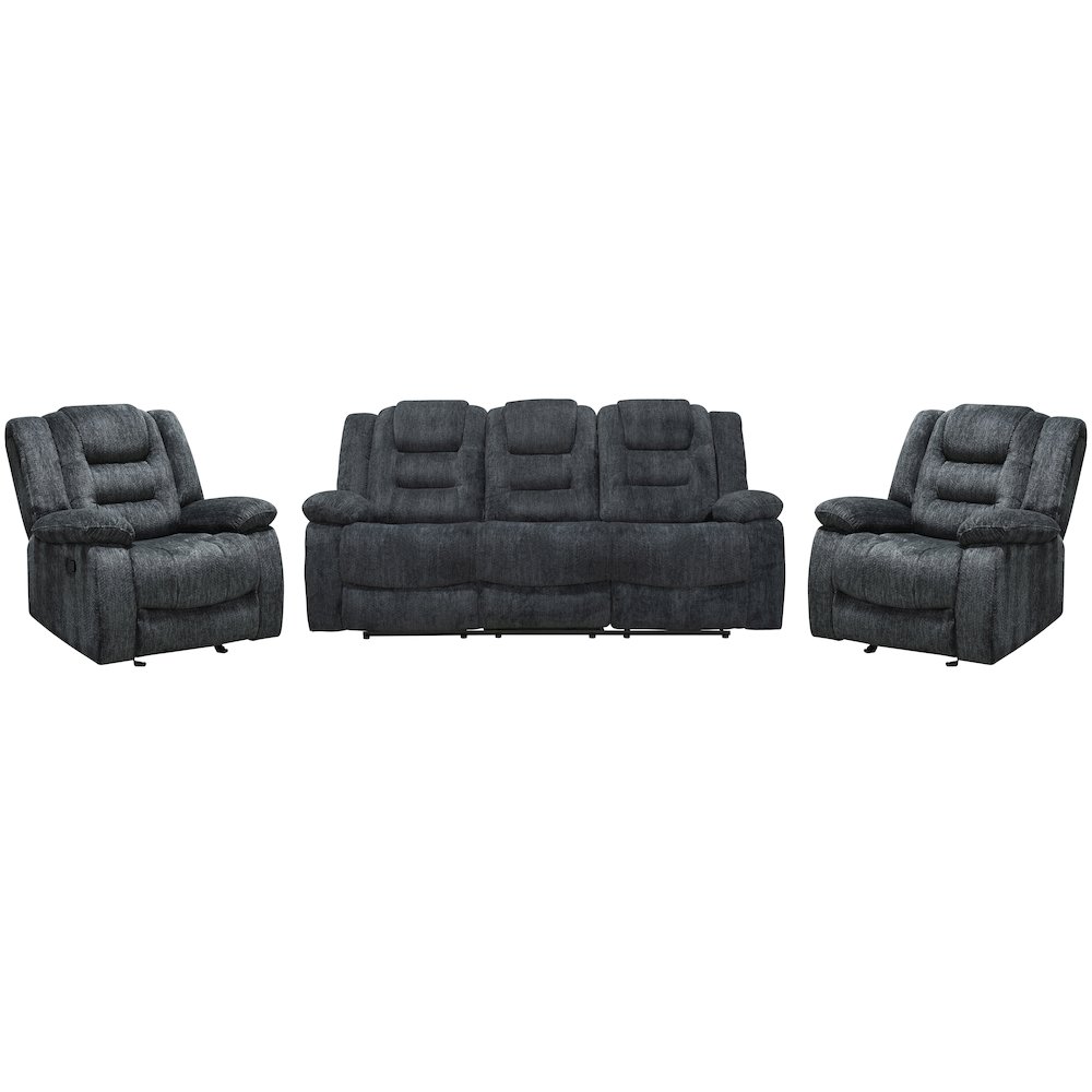 Bolton - Misty Storm Manual Glider Reclining Sofa and Two Recliners. Picture 18