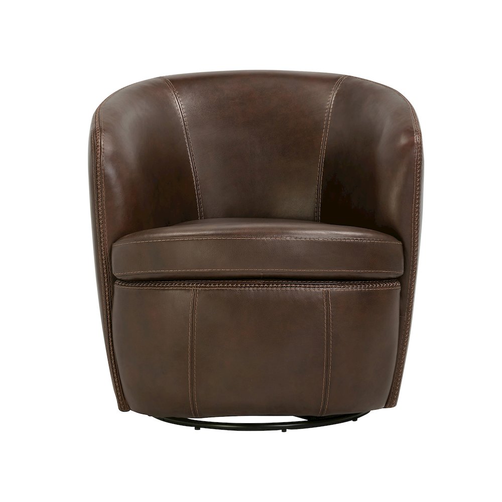 Barolo - Vintage Brown 100% Italian Leather Swivel Club Chair. Picture 3