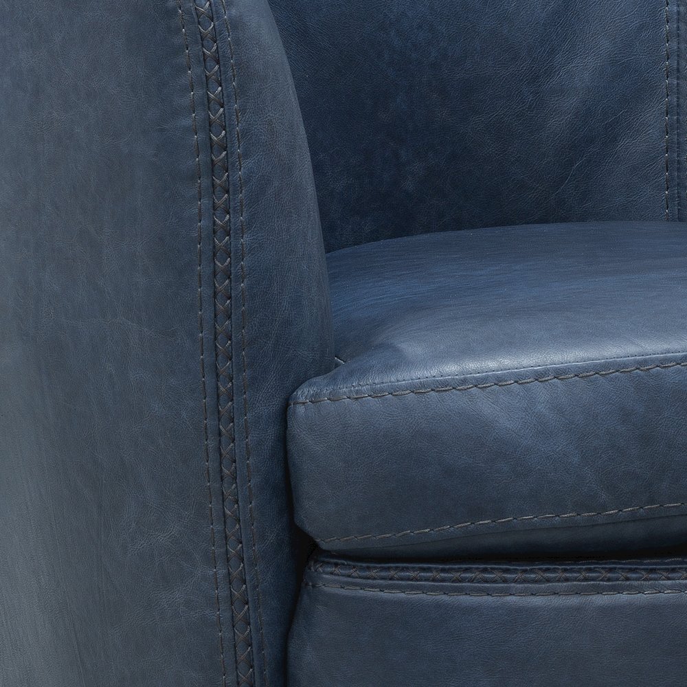 Vintage Navy 100% Italian Leather Swivel Club Chair. Picture 5