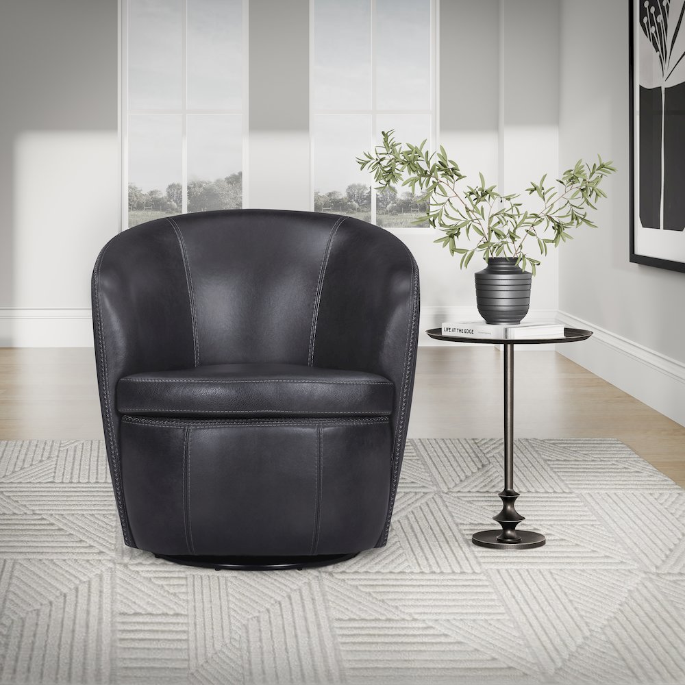 Barolo - Vintage Onyx 100% Italian Leather Swivel Club Chair. Picture 9
