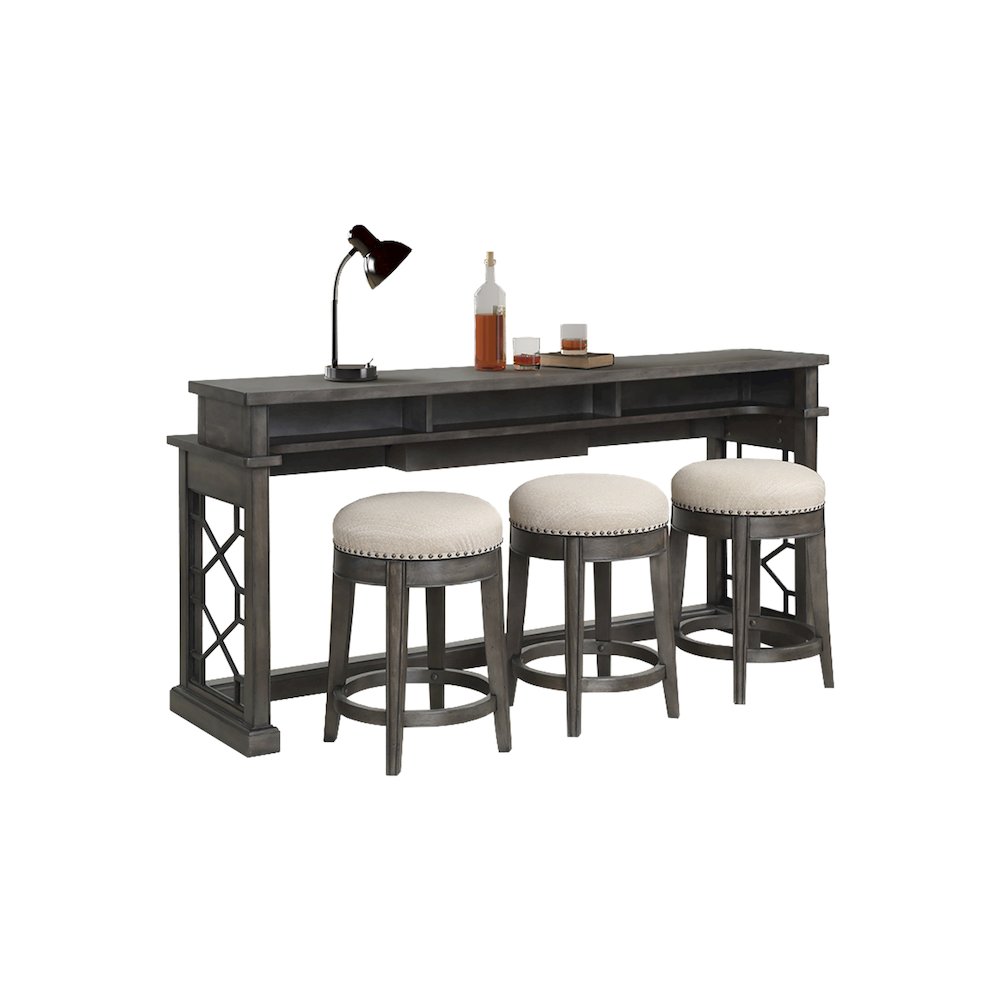 Smokey Grey Cocktail Table with 2 End Tables and Console Table with 3 Stools. Picture 5