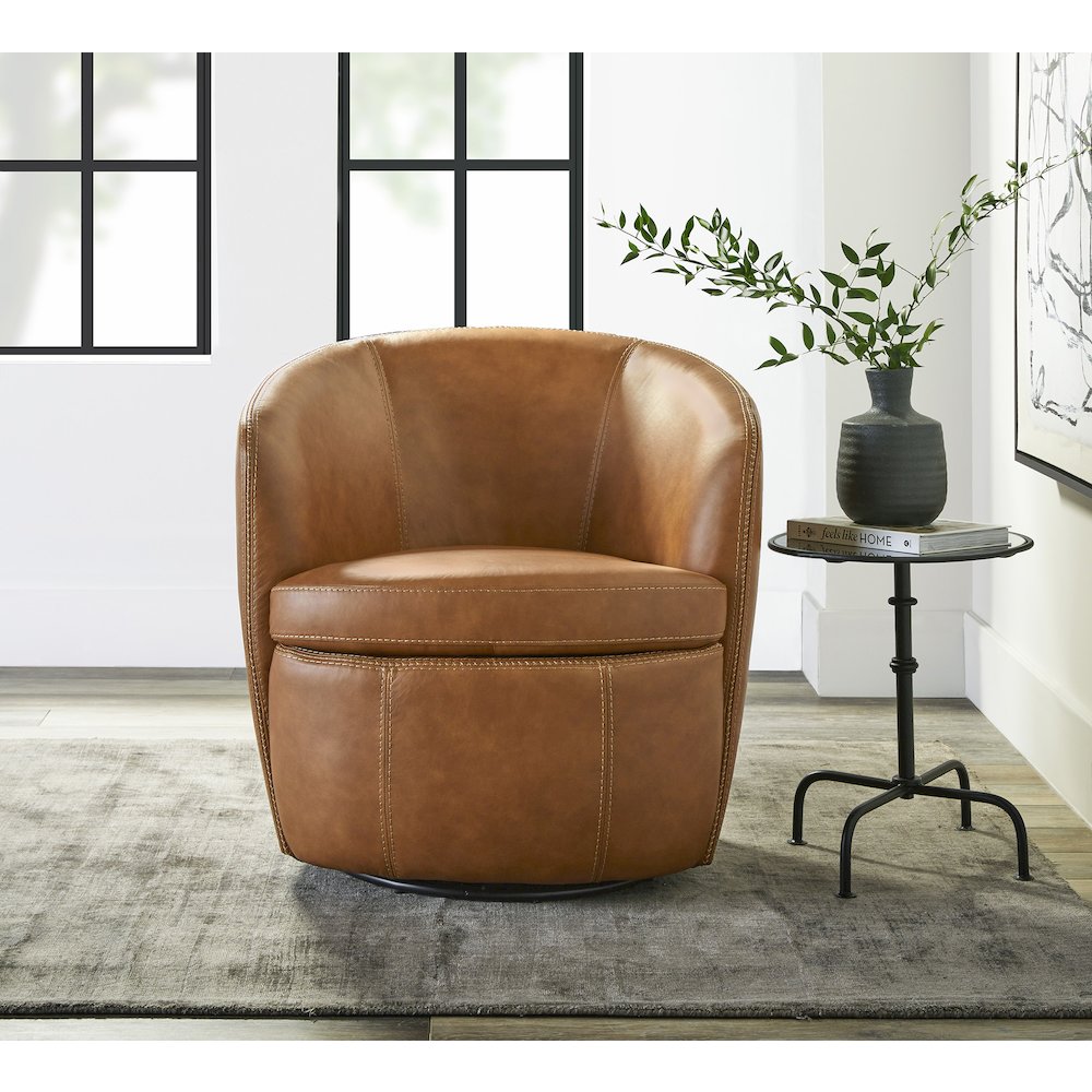 Barolo - Vintage Caramel 100% Italian Leather Swivel Club Chair. Picture 6
