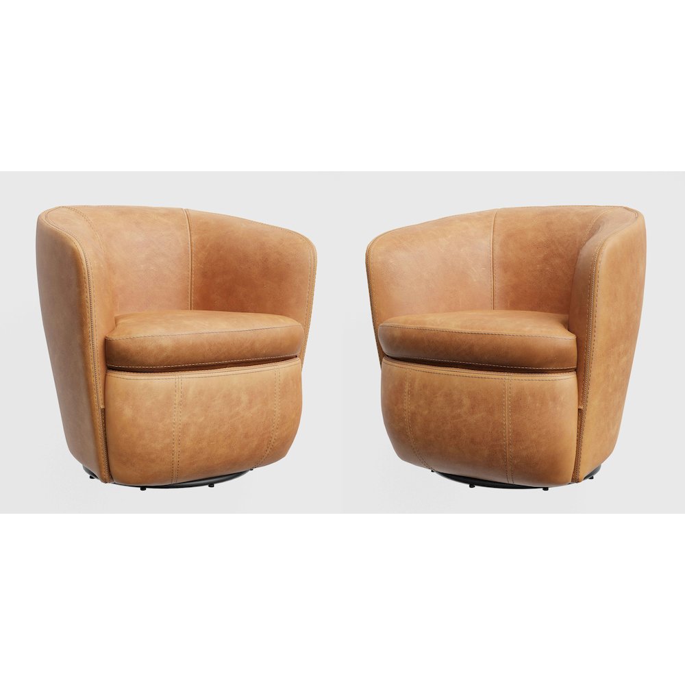 Barolo - Vintage Caramel 100% Italian Leather Swivel Club Chair Two Pack. Picture 5
