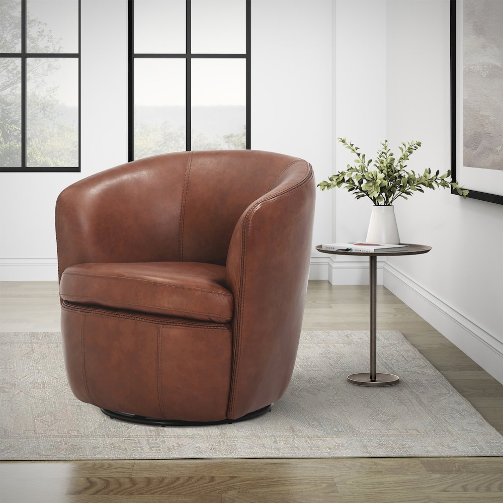 Barolo - Vintage Whiskey 100% Italian Leather Swivel Club Chair. Picture 3