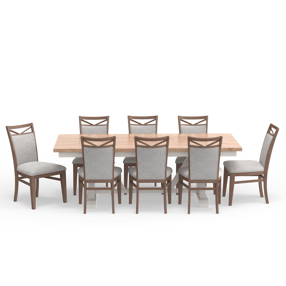 Modern Dining Extendable Trestle Table with 8 Upholstered Chairs. Picture 2