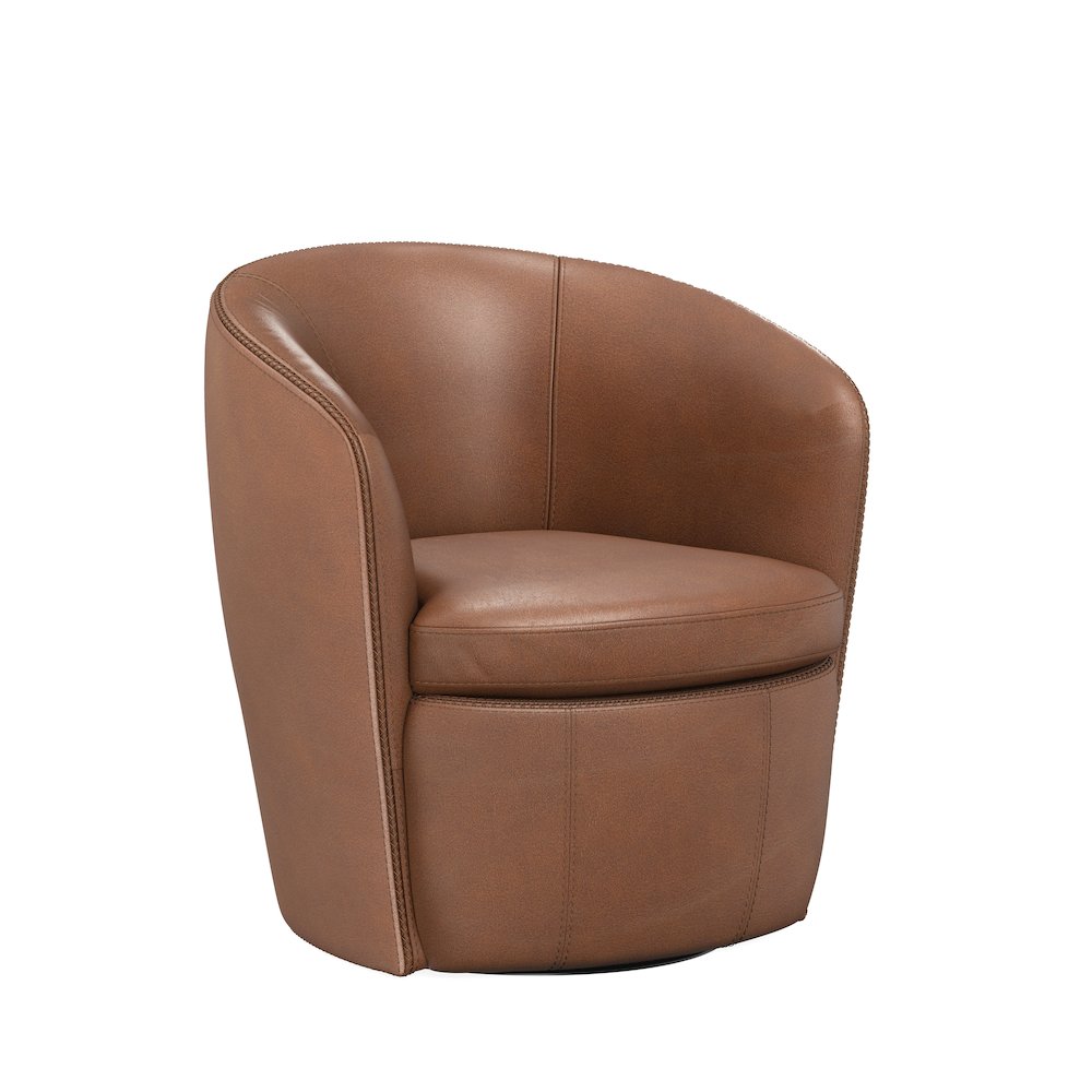 Barolo - Vintage Whiskey 100% Italian Leather Swivel Club Chair. Picture 1