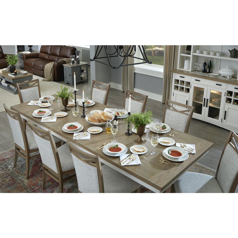 Modern Dining Extendable Trestle Table with 8 Upholstered Chairs. Picture 11