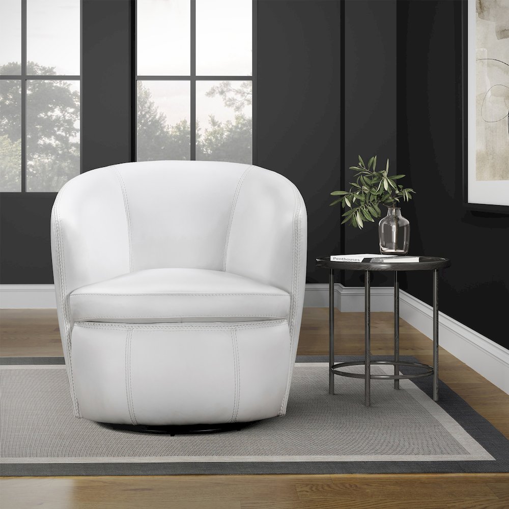 Barolo - Snow 100% Italian Leather Swivel Club Chair. Picture 6