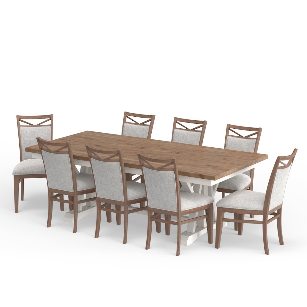 Modern Dining Extendable Trestle Table with 8 Upholstered Chairs. Picture 1