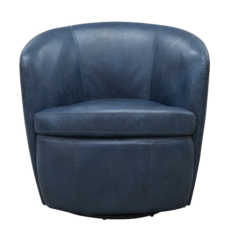 Vintage Navy 100% Italian Leather Swivel Club Chair. Picture 1