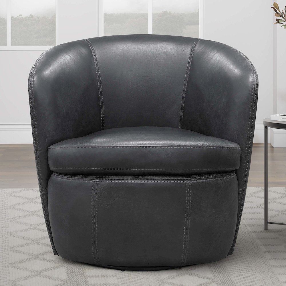 Barolo - Vintage Slate 100% Italian Leather Swivel Club Chair. Picture 7