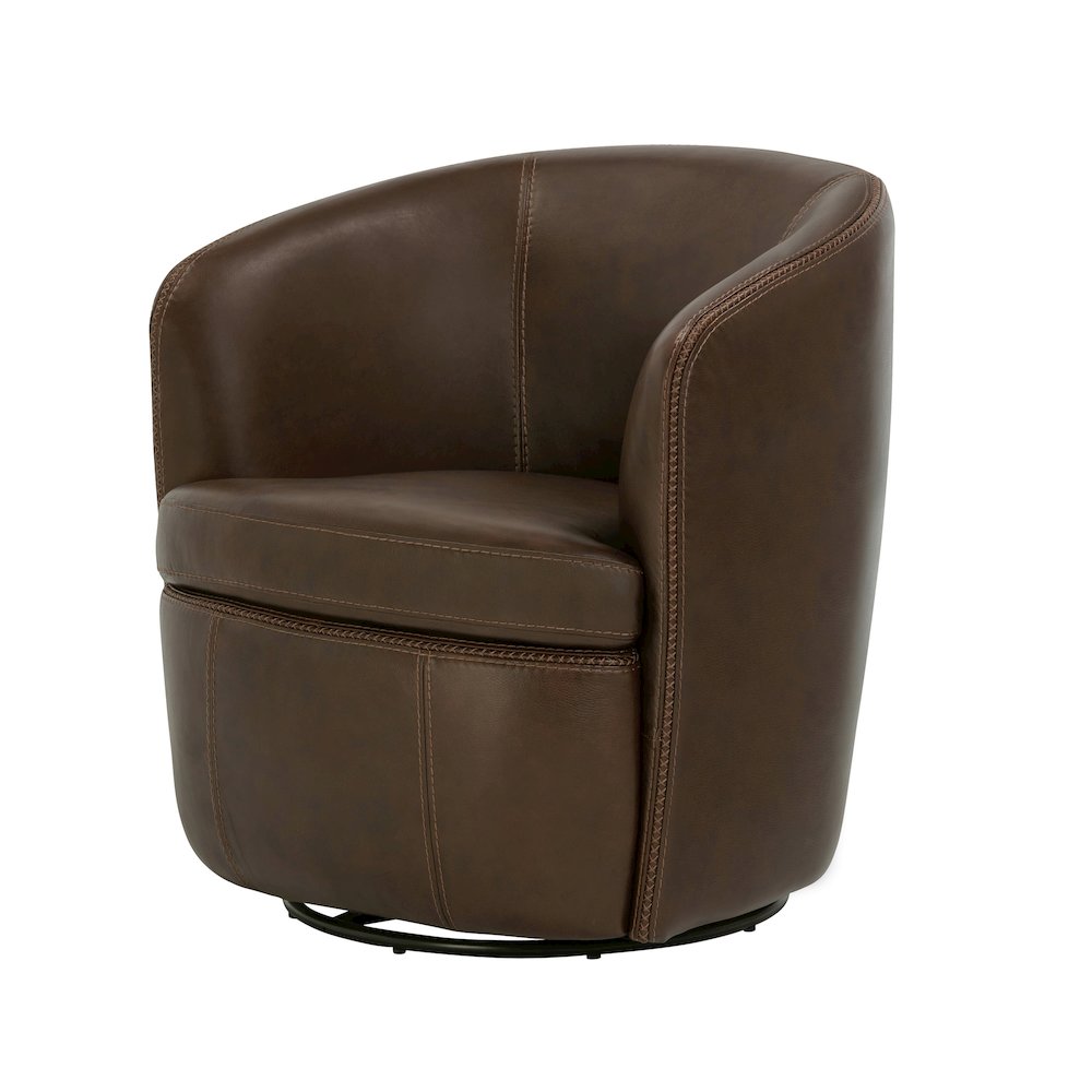 Barolo - Vintage Brown 100% Italian Leather Swivel Club Chair. Picture 2