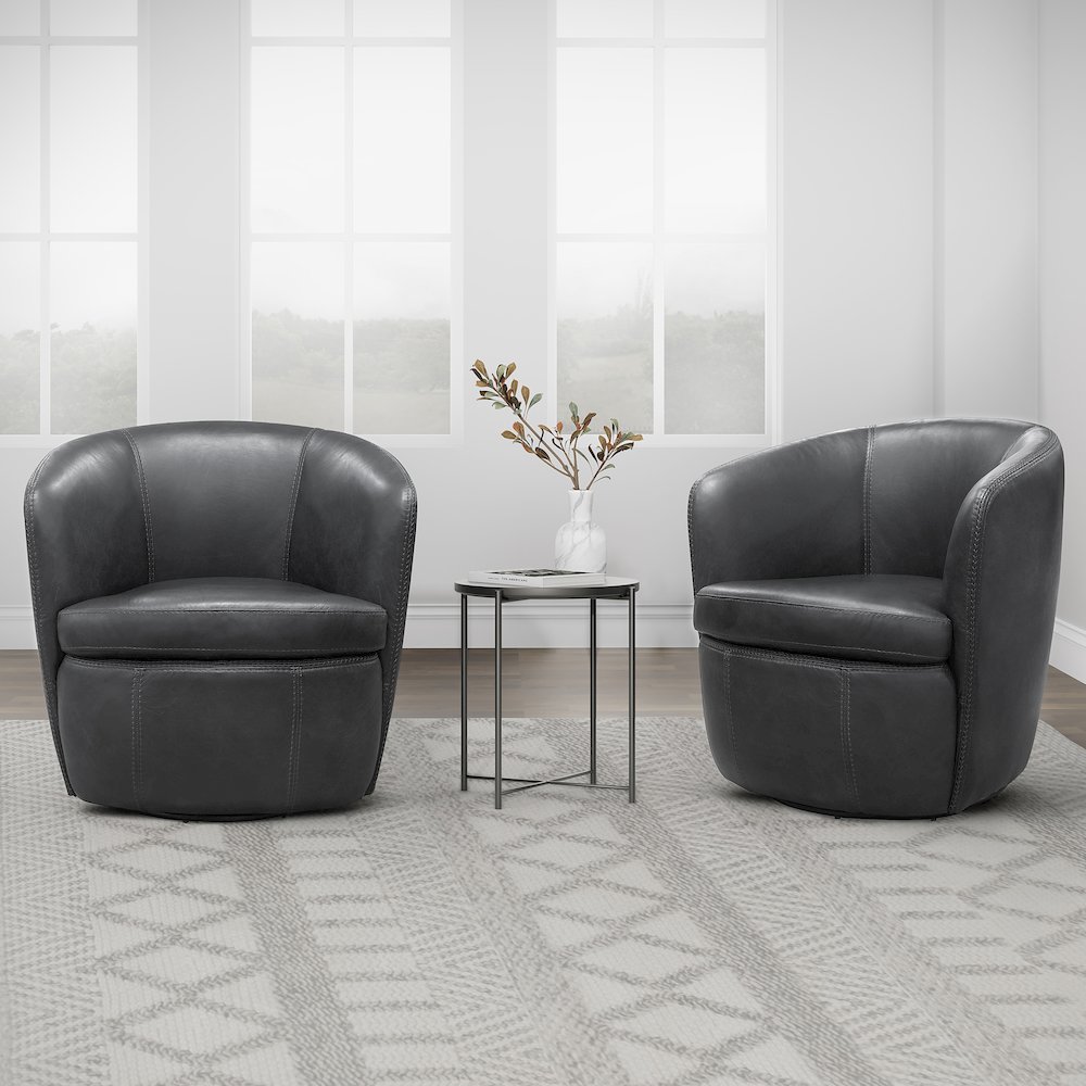Barolo - Vintage Slate 100% Italian Leather Swivel Club Chair Two Pack. Picture 7