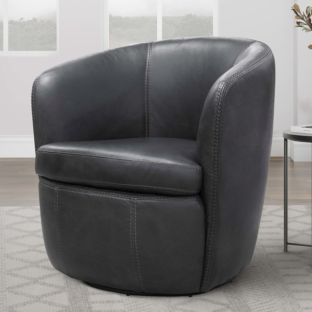 Barolo - Vintage Slate 100% Italian Leather Swivel Club Chair. Picture 5