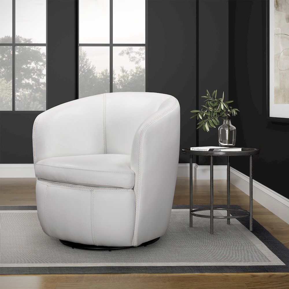 Barolo - Snow 100% Italian Leather Swivel Club Chair. Picture 4