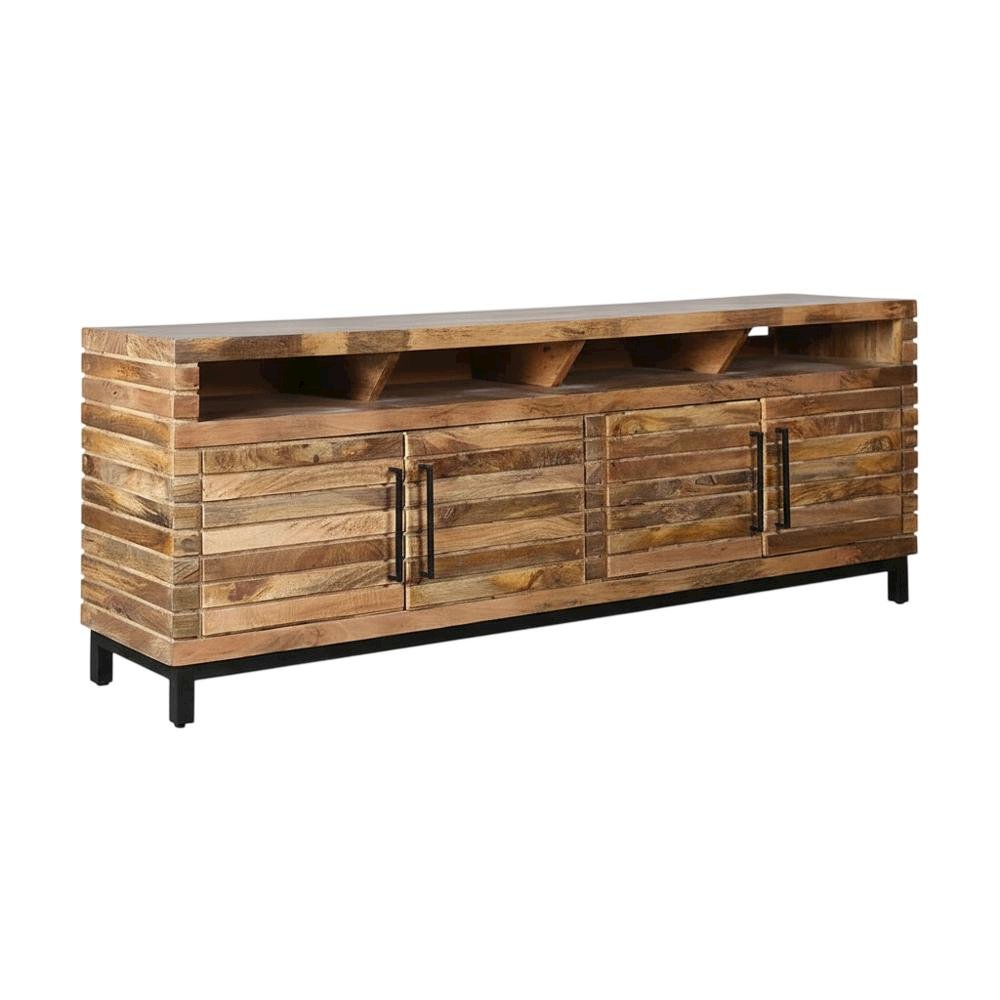 Gold Mango Wood Console, Transitional Style, Up to 98-Inch TV Compatibility. Picture 1