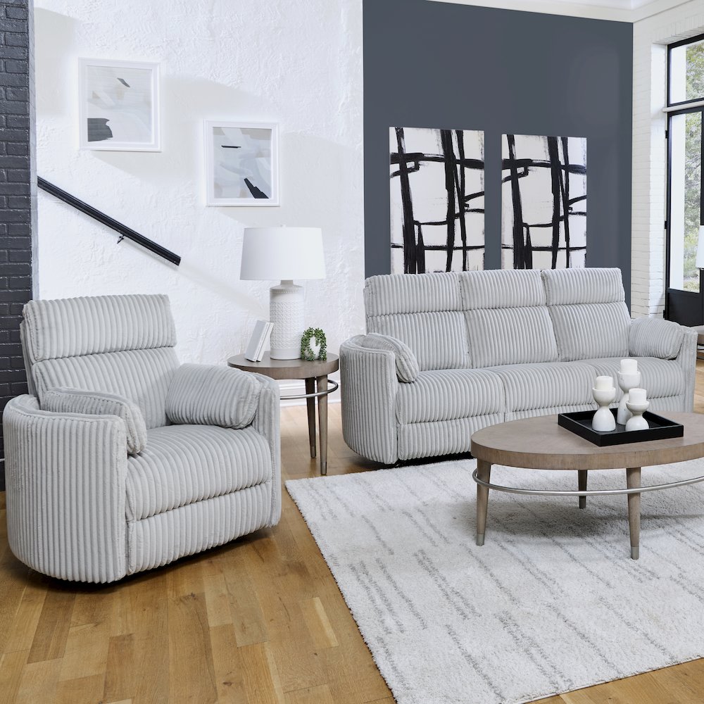 Radius - Mega Grey Power Reclining Sofa and Recliner. Picture 21