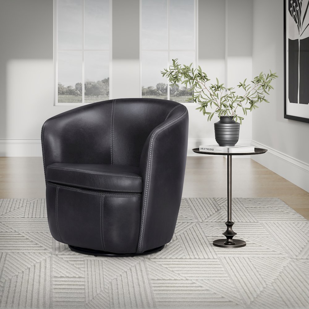 Barolo - Vintage Onyx 100% Italian Leather Swivel Club Chair. Picture 10