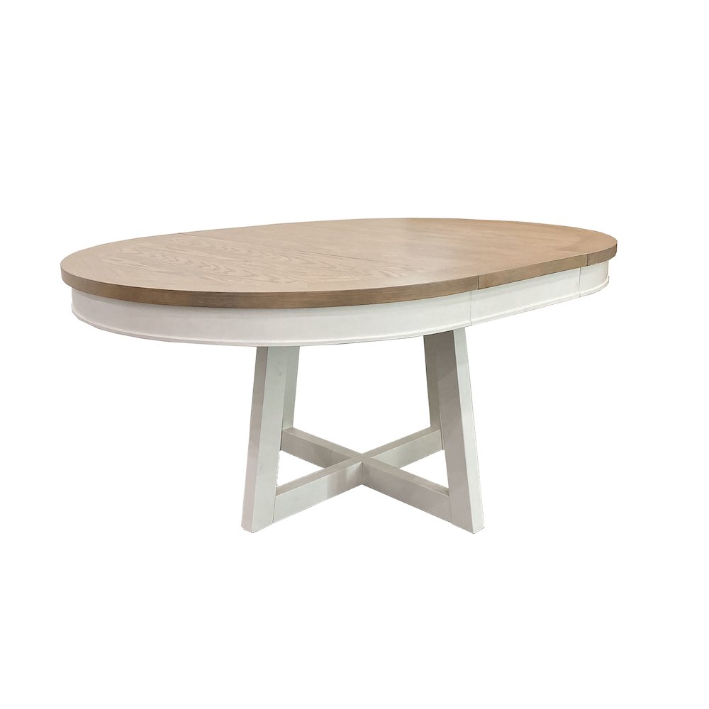 Modern Dining 48 In. Round Extendable Dining Table and 4 Upholstered Chairs. Picture 3