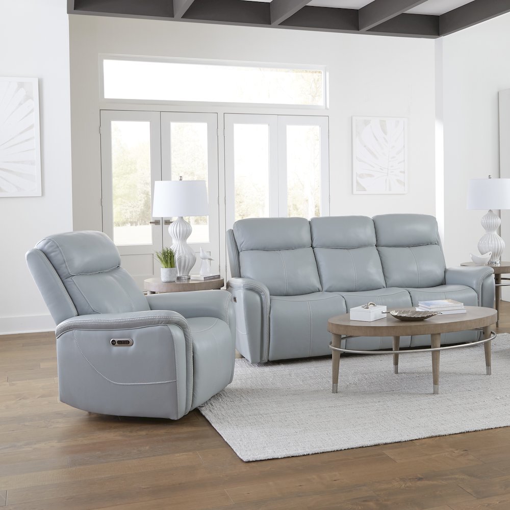 Cascade - Seamist Grey Power Reclining Sofa and Recliner. Picture 16