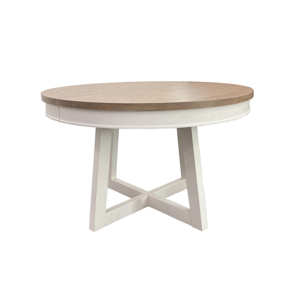 Modern Dining 48 In. Round Extendable Dining Table and 4 Upholstered Chairs. Picture 2