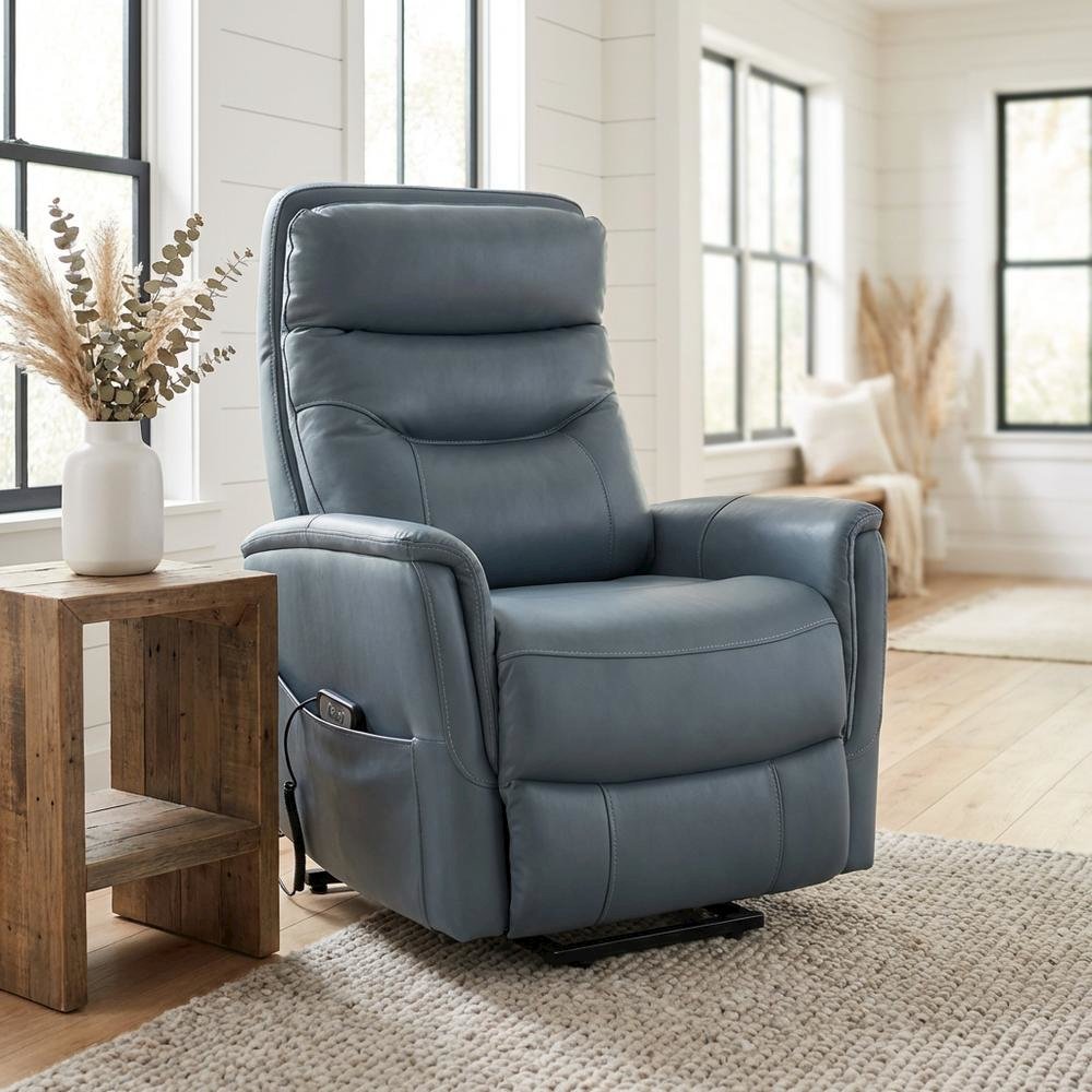 Gemini - Softy Azure Power Lift Recliner with Articulating Headrest. Picture 13