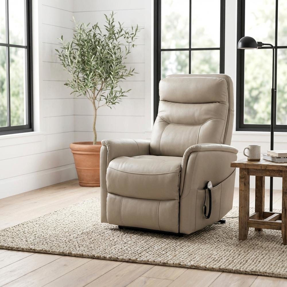 Gemini - Softy Ivory Power Lift Recliner with Articulating Headrest. Picture 2