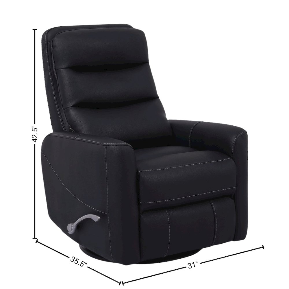 Black Swivel Recliner Chair with Glider Base and Soft Fabric Comfort. Picture 6