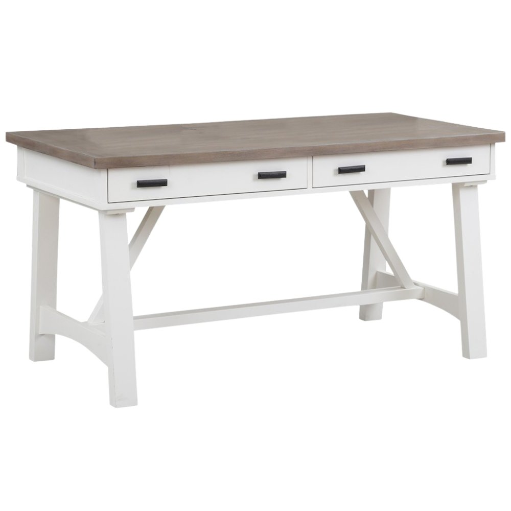 White Desk, 60 Inch Writing Desk with 3 Drawers, Writing Desk Wood Design. Picture 1