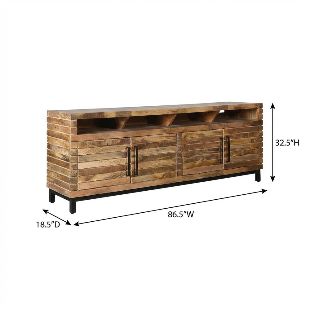 Gold Mango Wood Console, Transitional Style, Up to 98-Inch TV Compatibility. Picture 7
