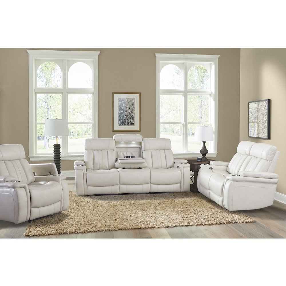 Royce - Fantom Ivory Power Reclining Sofa with Drop Down Console. Picture 6