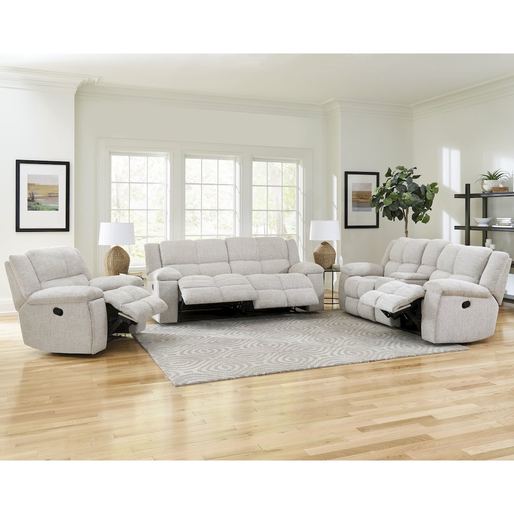 Buster - Opal Taupe Manual Reclining Sofa Loveseat and Recliner. Picture 16