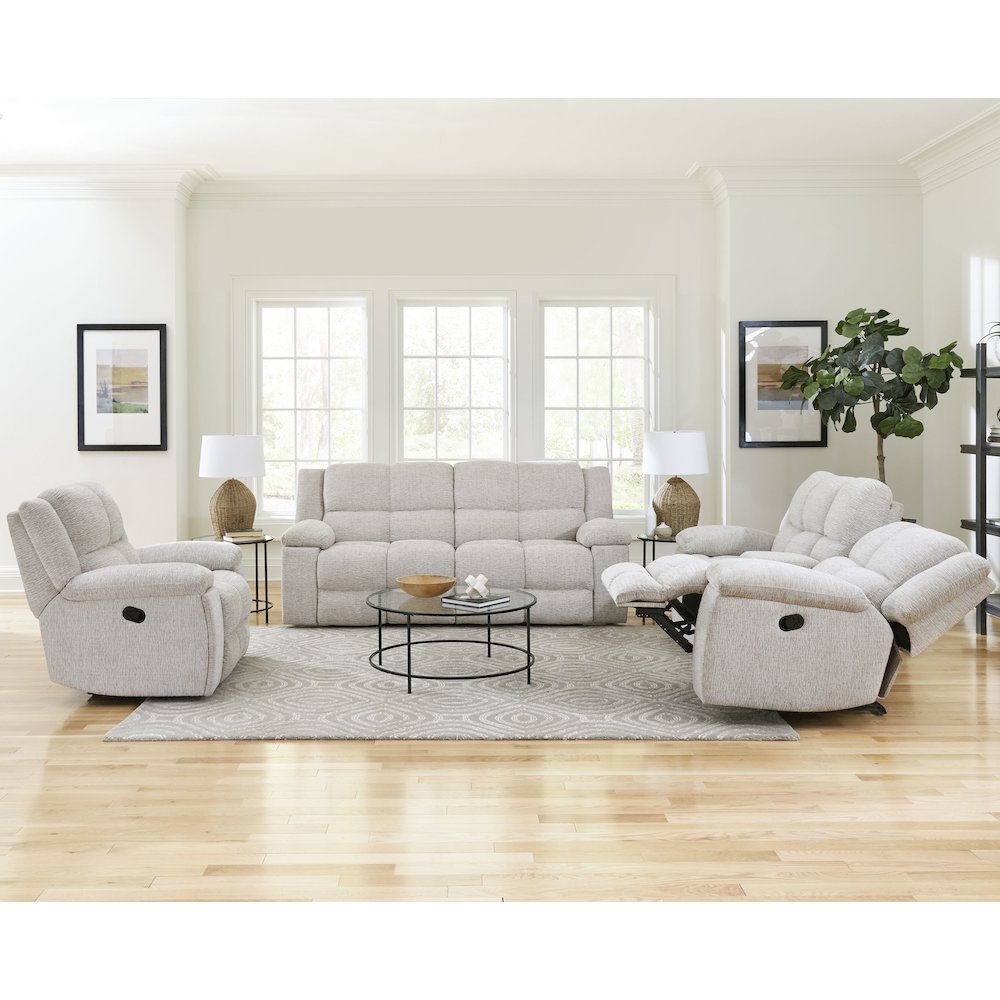 Buster - Opal Taupe Manual Reclining Sofa Loveseat and Recliner. Picture 15