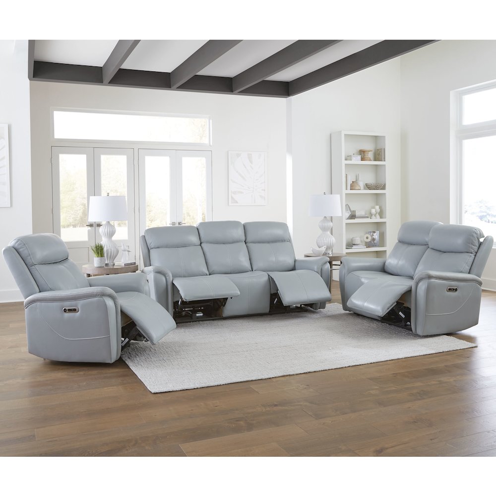 Cascade - Seamist Grey Power Reclining Sofa Loveseat and Recliner. Picture 10
